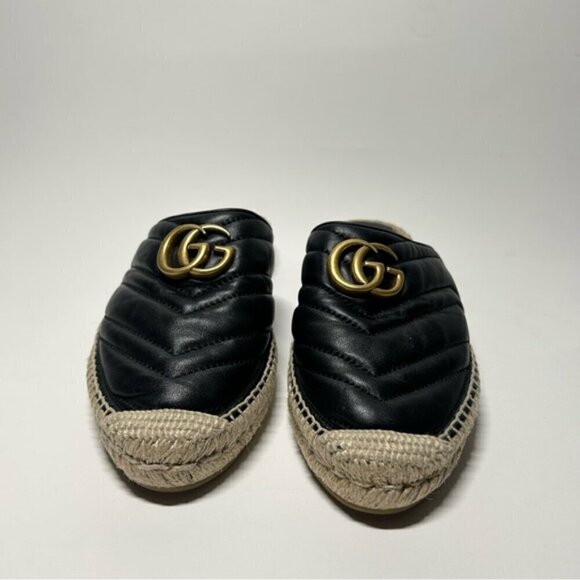 Gucci Nappa Matelasse GG Marmont Black Mules Espadrilles Size 37.5 - Picture 5 of 9